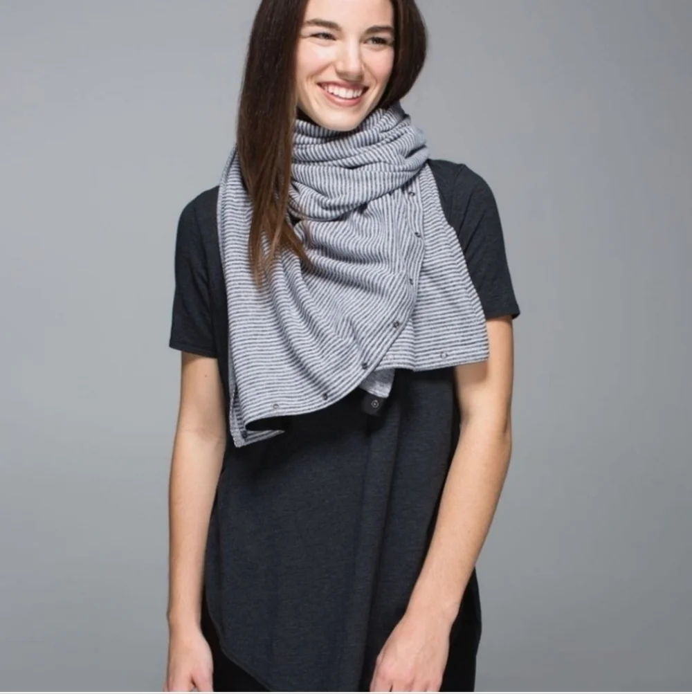 Lululemon Athletic Scarf Striped Gray Scarf Reversible